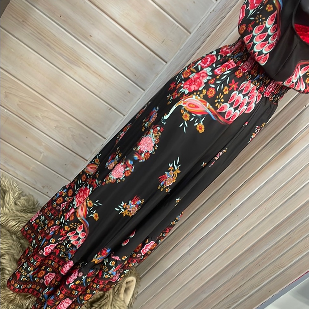 Black, Red and Pink Asymmetric Button Down Maxi Dress - Picture 4 of 9